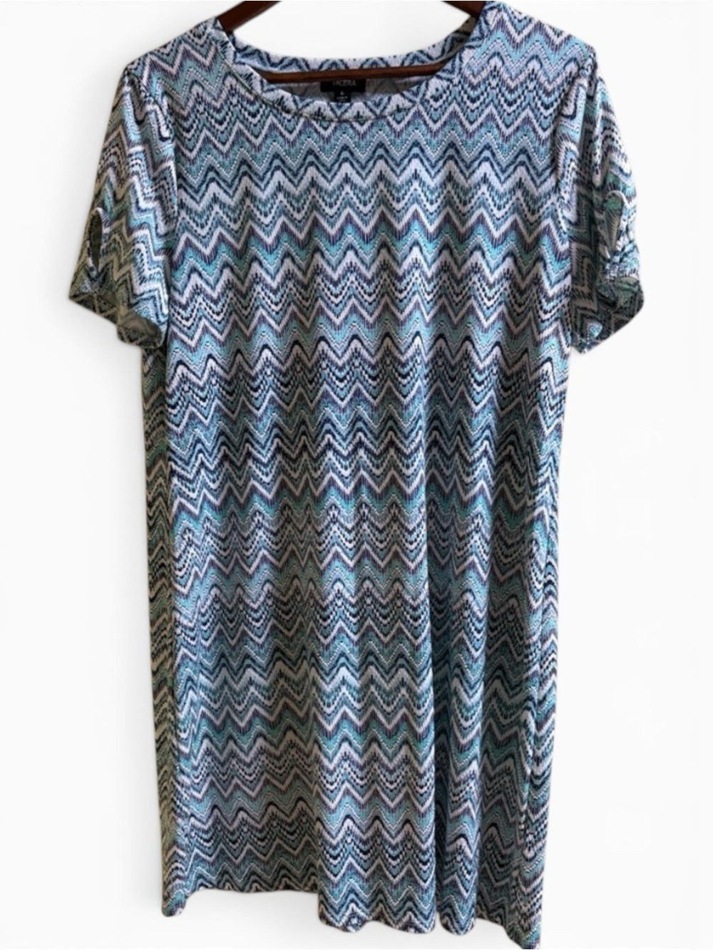 Tacera Blue and White Chevron Dress L Pre~Loved
